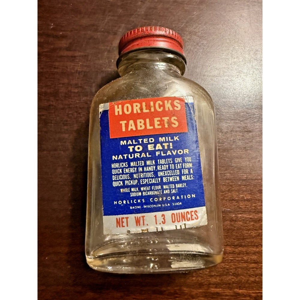 Vintage Horlick's Malted Milk Tablets 1930's Jar with Original Label Lid USA
